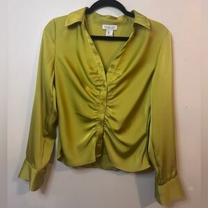 Rachel Zoe Satin Ruched Button Down satin Blouse